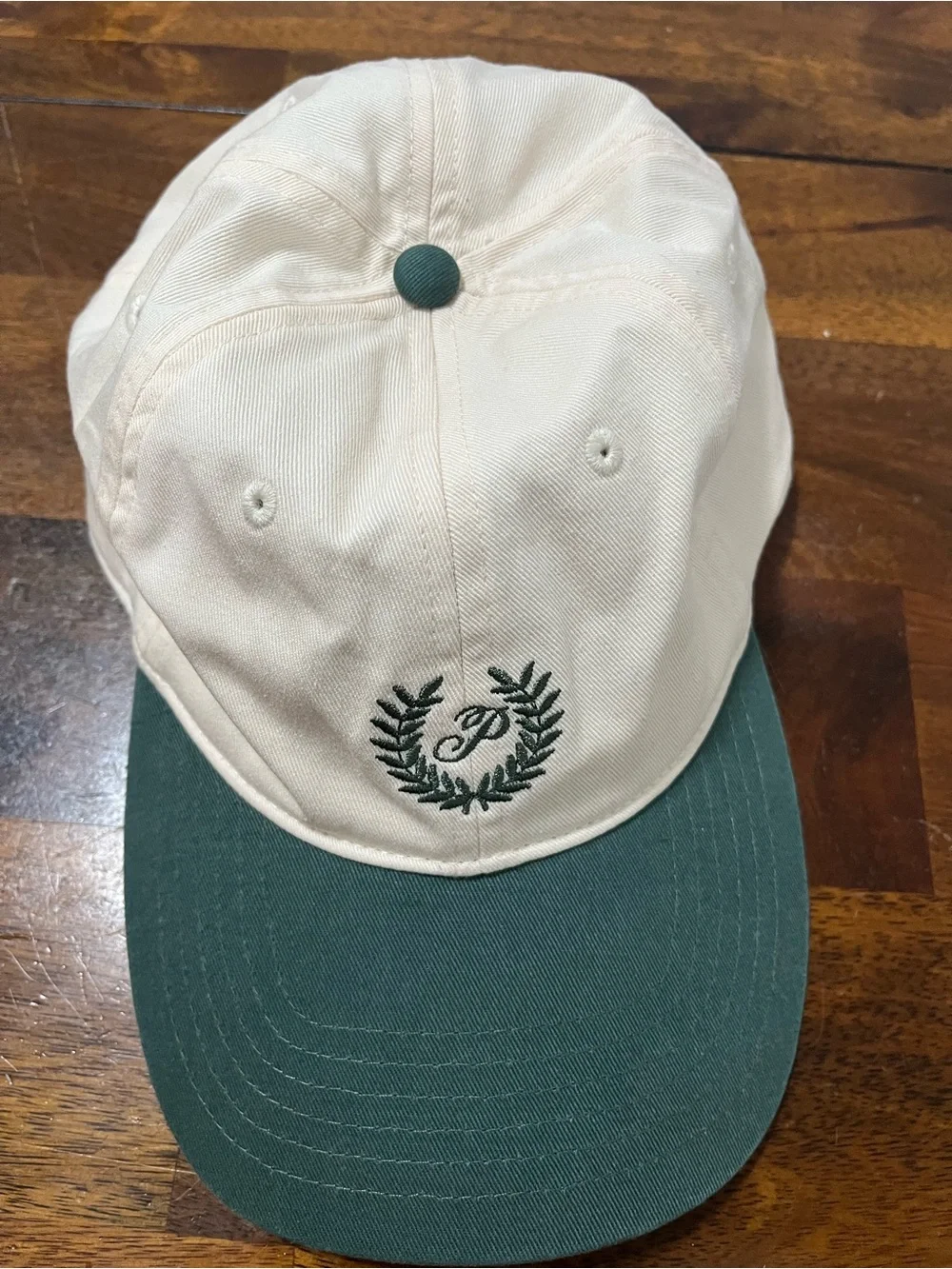 PINK Victoria's Secret Cream & Dark Green Two-Tone Baseball Cap